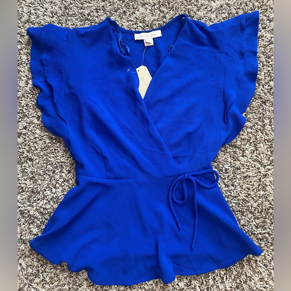 New Monteau Blue Faux Blouse - Size Small